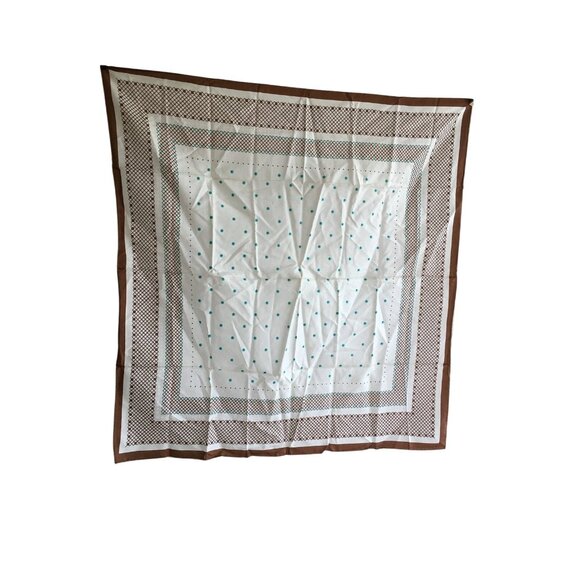 Vintage Avon Fashions Japan Sheer White & Brown Polka Dot Square Scarf - Picture 1 of 5